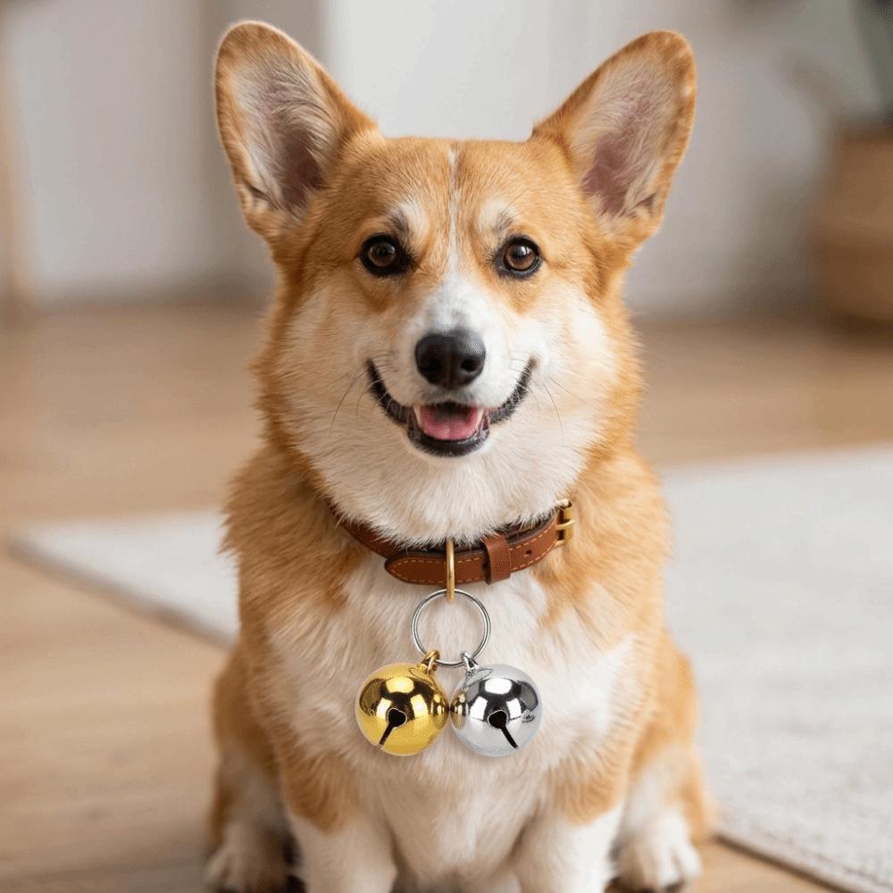 2pcs Gold Silver Tone Dog Hanging Bell Glossy Finished Pet Decorative Charm  Pet Hanging Decoration