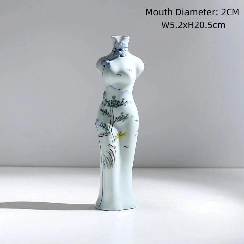 Handmade Hand-Painted Ceramic Qipao Vase – Chinese Style Home Decor Ornament