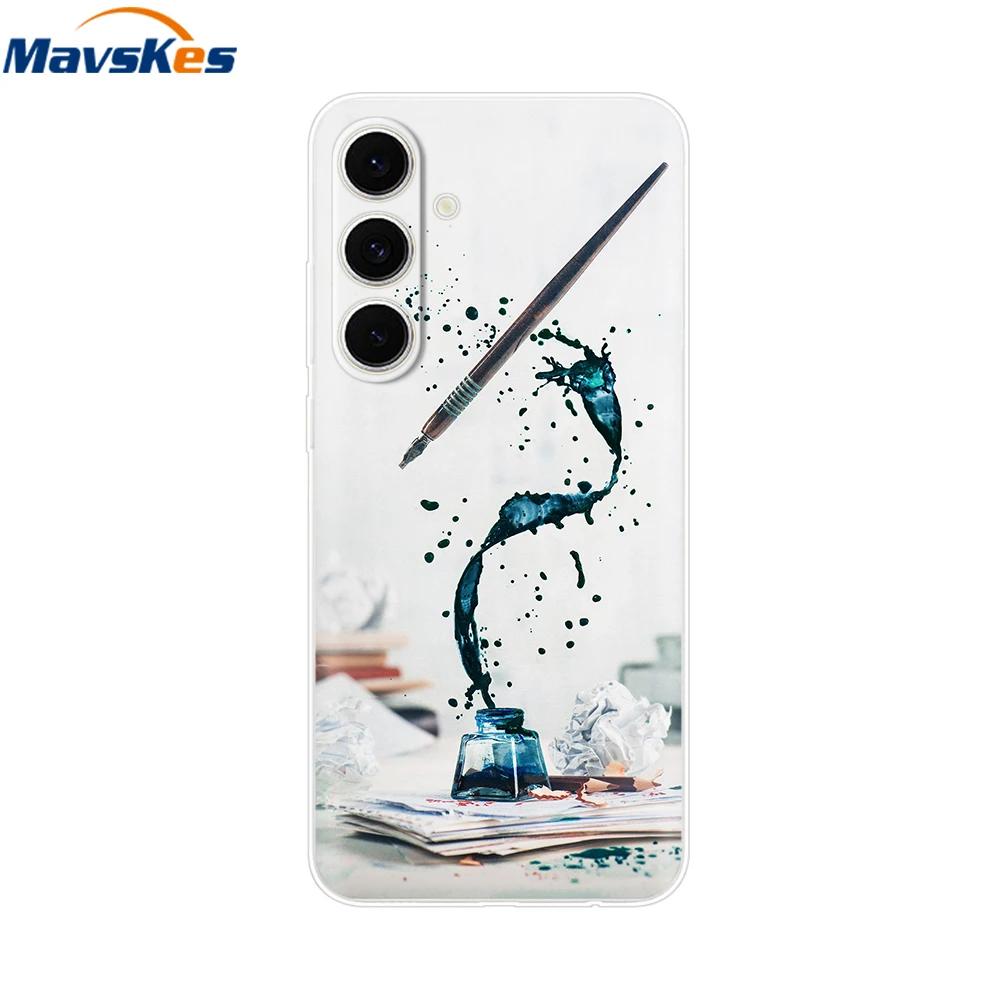 For Samsung S24 FE Case Stylish Flowers Painted Cover Clear Silicone Phone Case for Samsung Galaxy S24 S24FE Soft Shell Fundas