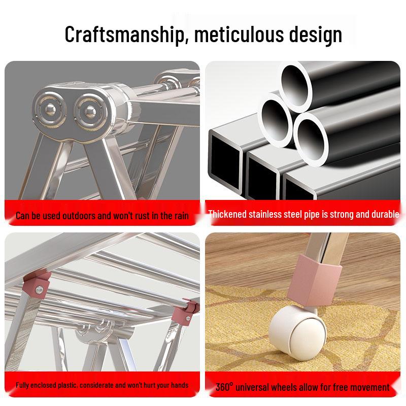 Wing-Shaped Stainless Steel Folding Clothes Rack for Indoor Drying and Storage