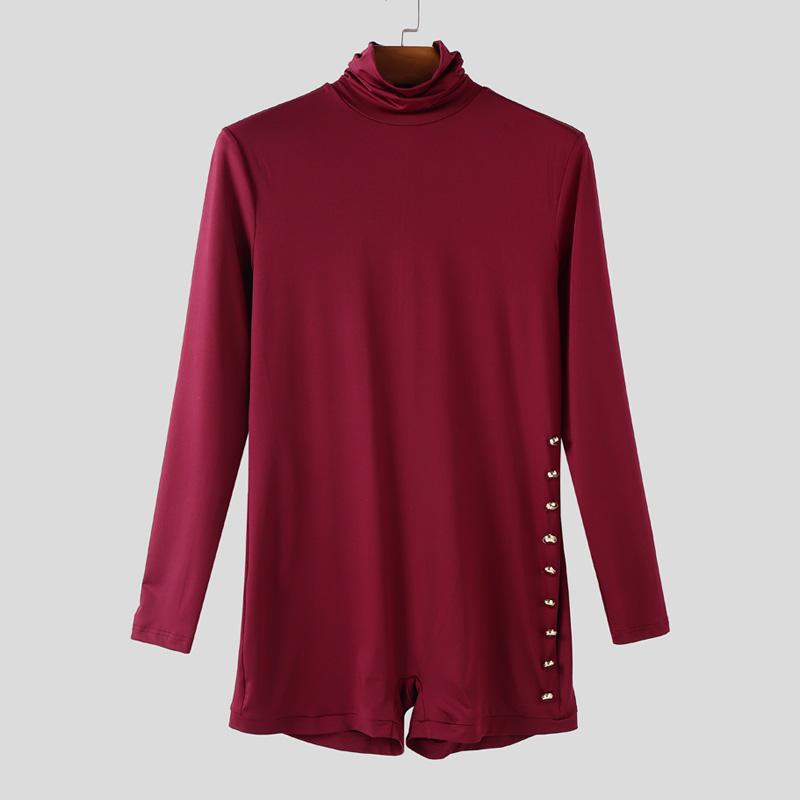 

INCERUN Men Turtleneck Long Sleeve Slim Fit Jumpsuits Rompers Bodysuits S