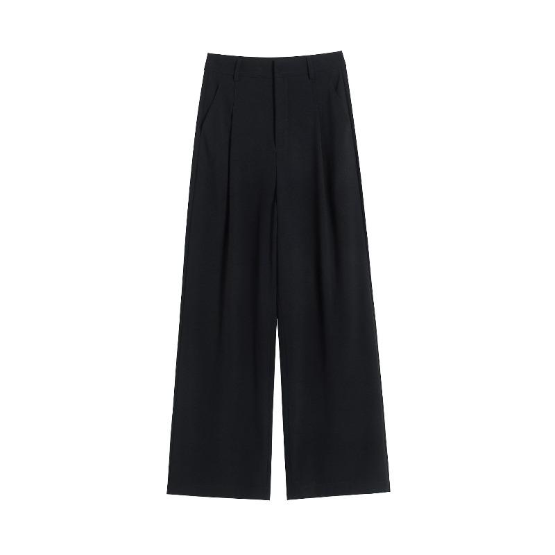 Ai Xuan, Black Loose-fitting Wide-leg Pants, Autumn Pants, Women's Summer High-waisted Commuting and Thin Suit Pants.