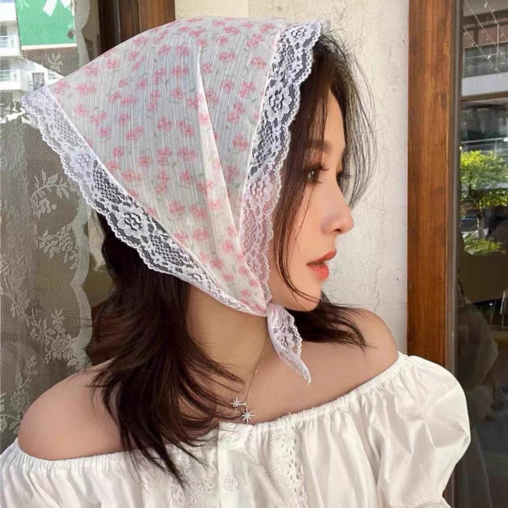 French Knit Lace Headscarf, Women's Boho Pastoral Triangle Hair Band Headband