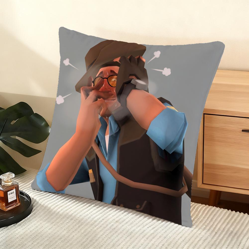 T-Team F-Fortress 2 Cushion Cover Soft Short Plush Pillow Cover Smooth Cozy Texture Aesthetic Cushion Case Home Decor