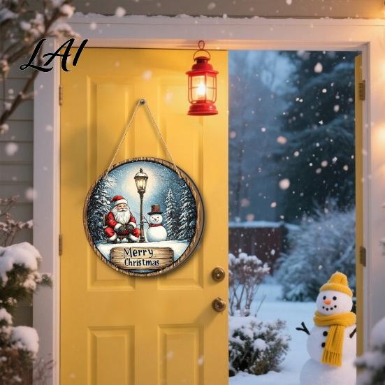 Christmas Tree Hanging Wood Decor Santa Wooden Round Wall Decor Vintage Ornaments Party Supplies Sign for Door Window Wall Farmhouse Holiday