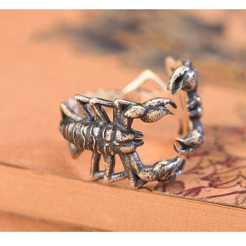 Adjustable Open Ring With Scorpion Motif Vintage Boho Style Plated Copper Unisex Fashion Jewelry