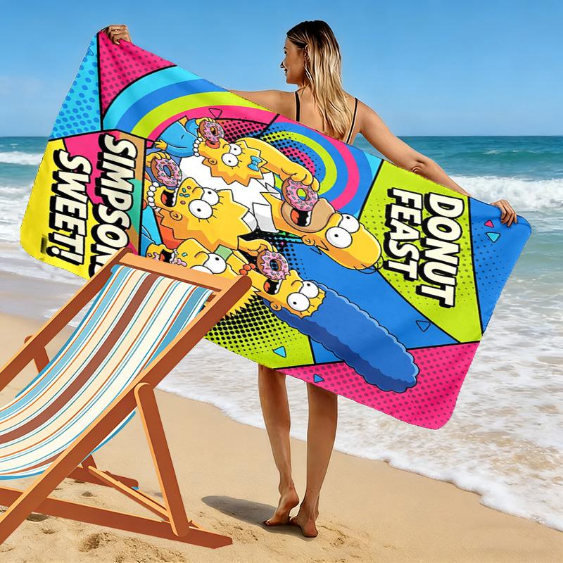 Simpsons Family Cartoon Print Beach Towel, Large Soft Quick Dry Towel for Beach Camping Swimming