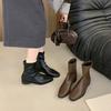 Coarse heel versatile square head rear zipper small ankle boots autumn and winter thin boots women's single boots short boots new retro