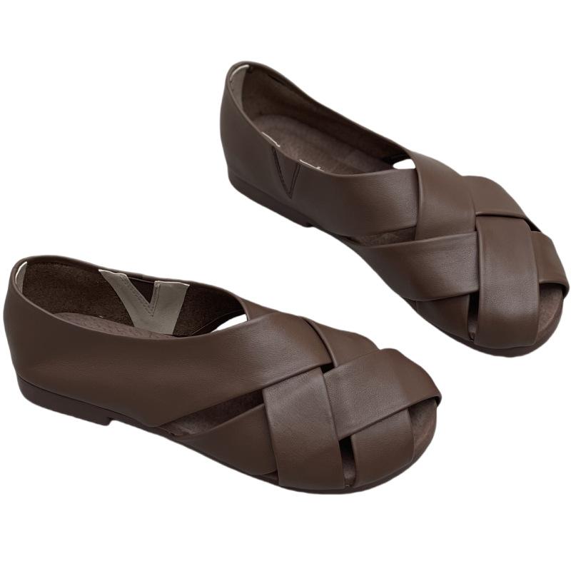 Γνήσιο Δέρμα Ελαφριά Υφασμένες και Διάτρητες Αναπνεύσιμες Σανδάλια Επίπεδα Δέρμα Αγελάδας Γυναικεία Παπούτσια