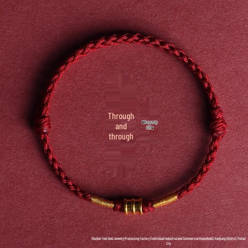 999 Pure Gold Ruyi Zodiac Red String Bracelet with 3D Gold Beads Single Bracelet