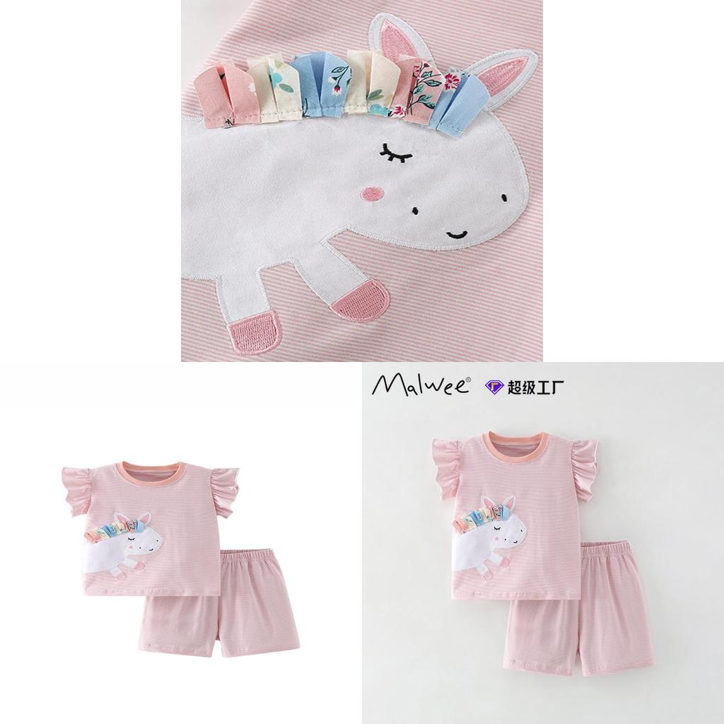 Girl Summer Cotton Animal Cartoon Twopiece Set For Kids Ages 3 To 8