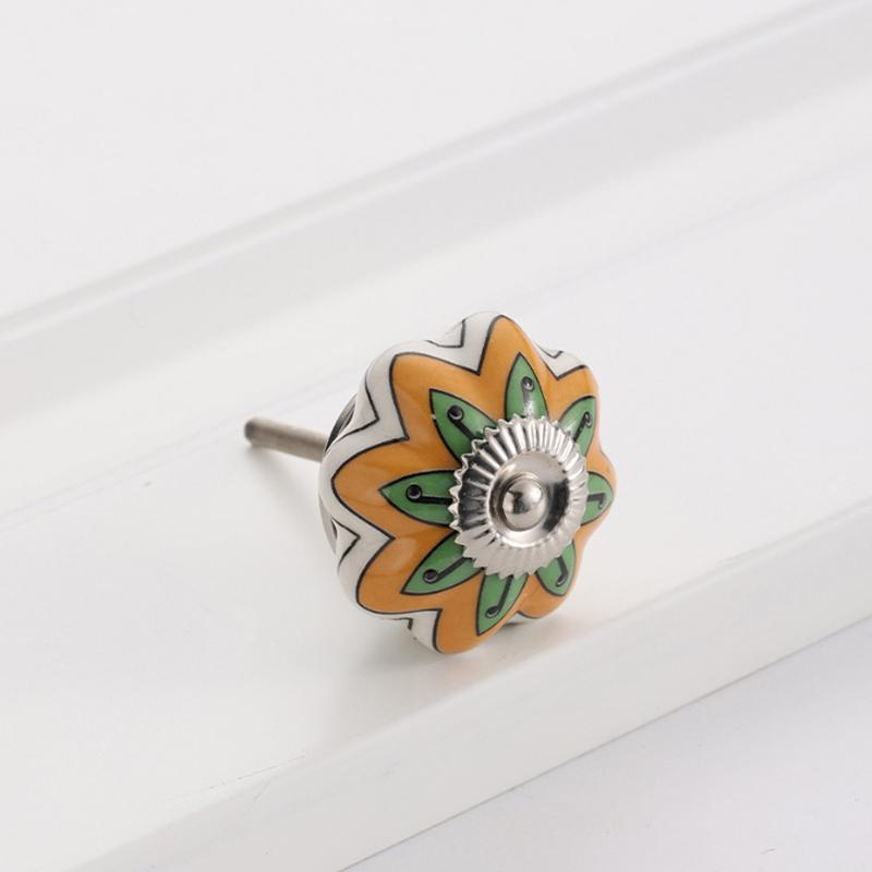 1PC Iron Material Vintage Cabinet Handle European Style Painted Pattern Exquisite Pumpkin Shape Home Decoration Multicolor