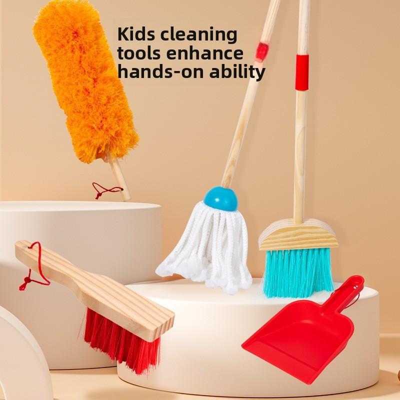 Wooden Cleaning Toy Set For Kids With Childrens Playhouse Role Play Fun