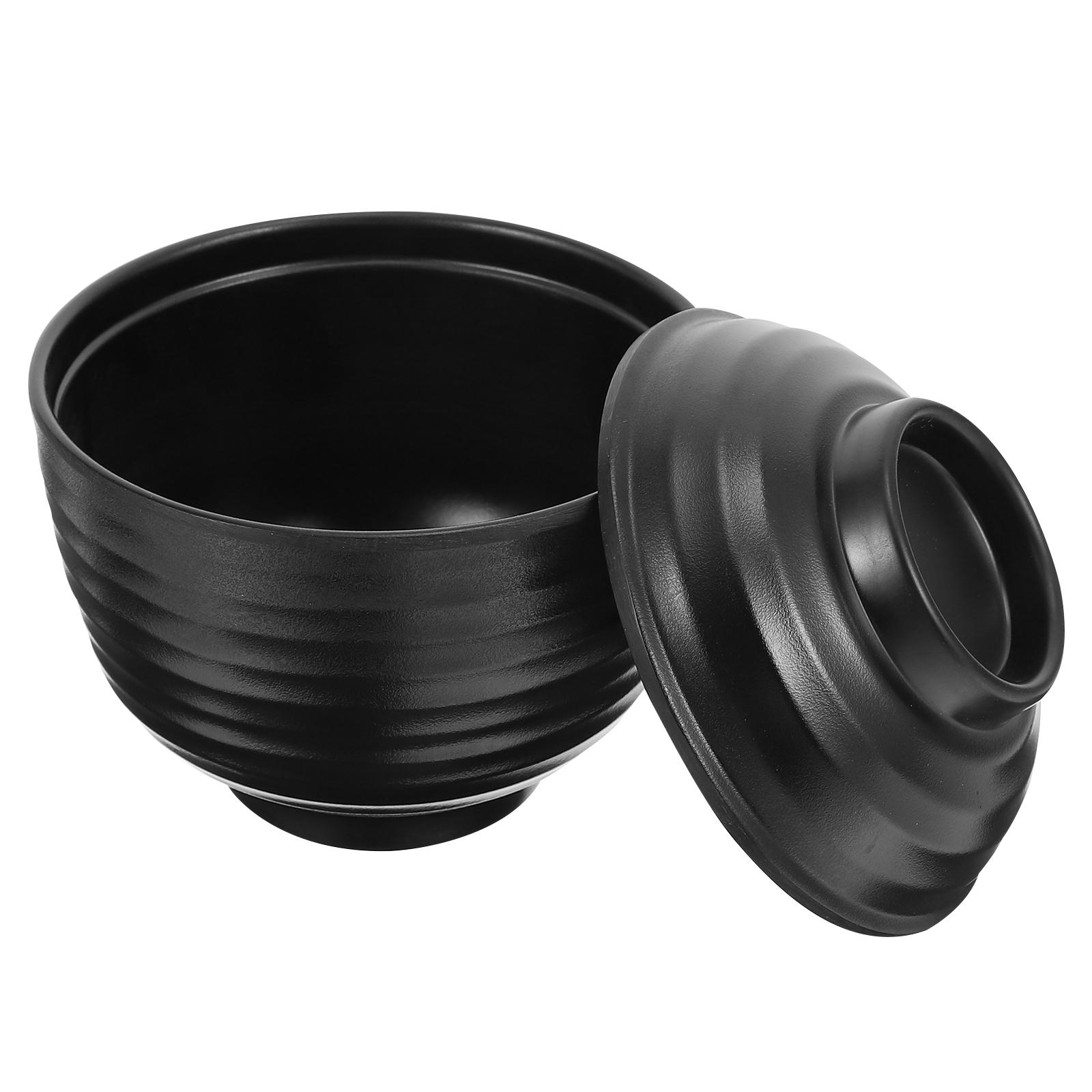 

Miso Soup Cup Flatware Melamine Bowl Japanese Style Practical Restaurant with Lid чёрный