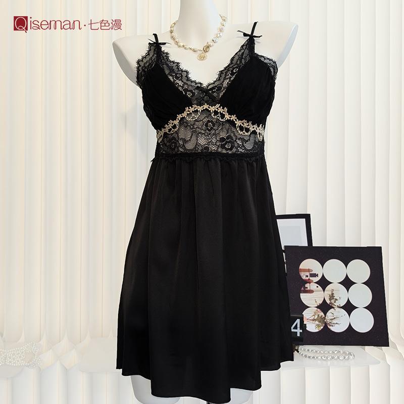 [Moonlight Camellia] New pure desire sleeping dress women's summer loungewear suspender lace sexy ice silk pajamas backless
