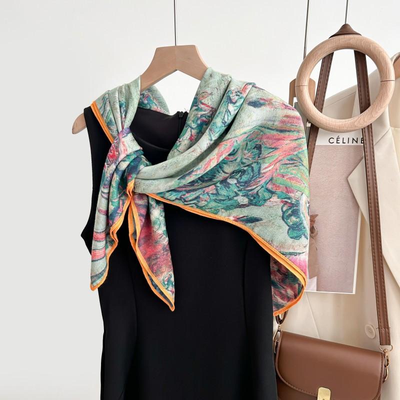 New double-sided printed silk wool texture silk scarf bag head scarf fashion 91 square scarf imitation cashmere warm skin-friendly scarf