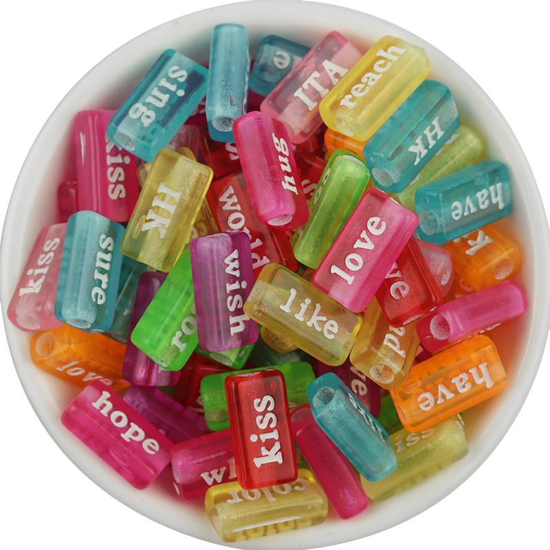 50pcs/Lot Rectangular Letter Beads Acrylic Beads Square Loose Spacer Beads For Jewelry Making Handmade Bracelet Necklace