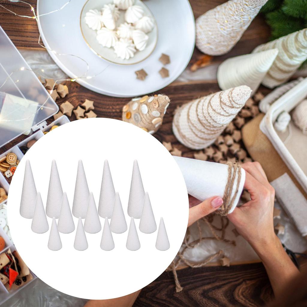 15x Craft Foam Cones DIY Home Project Cake Topper Christmas Tree for Table Centerpiece Celebration Party Activities Crafting