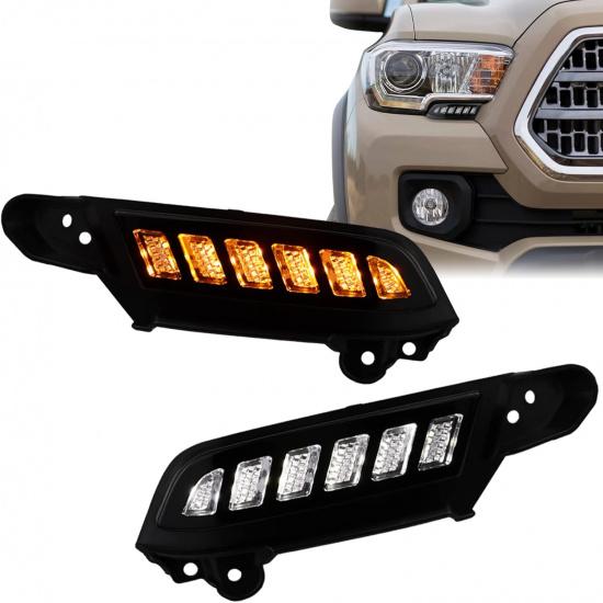 FulL LED DRL Lens Front Headlight Side Marker Bumper Light Assembly Compatible With 2016- Tacoma,Switchback White&Amber Functions As Tail Light Turn