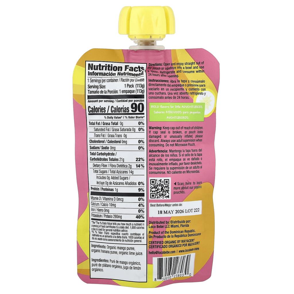 Loco Bebe, Organic Puree, 6+ Months, Banana Mango, 4 Oz (113 G)