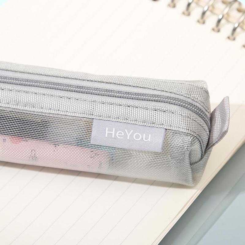 Mesh Pencil Case Storage Bag For Exams Portable Pencil Case Multi-Functional Square Stationery Pencil Pouch School Supplies
