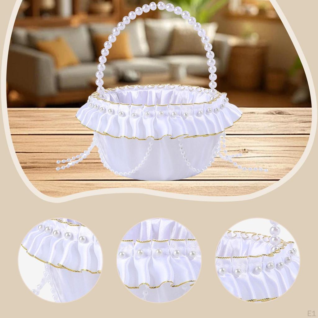 Wedding Flower Girl Basket Elegant with Lace Ceremony Western Decoration for