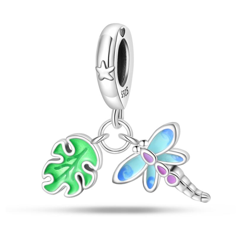 100% 925 Silver Exquisite Colored Dragonfly Charms Pendants Sparkling Zircon Fit Qikaola Original Bracelets DIY Jewelry