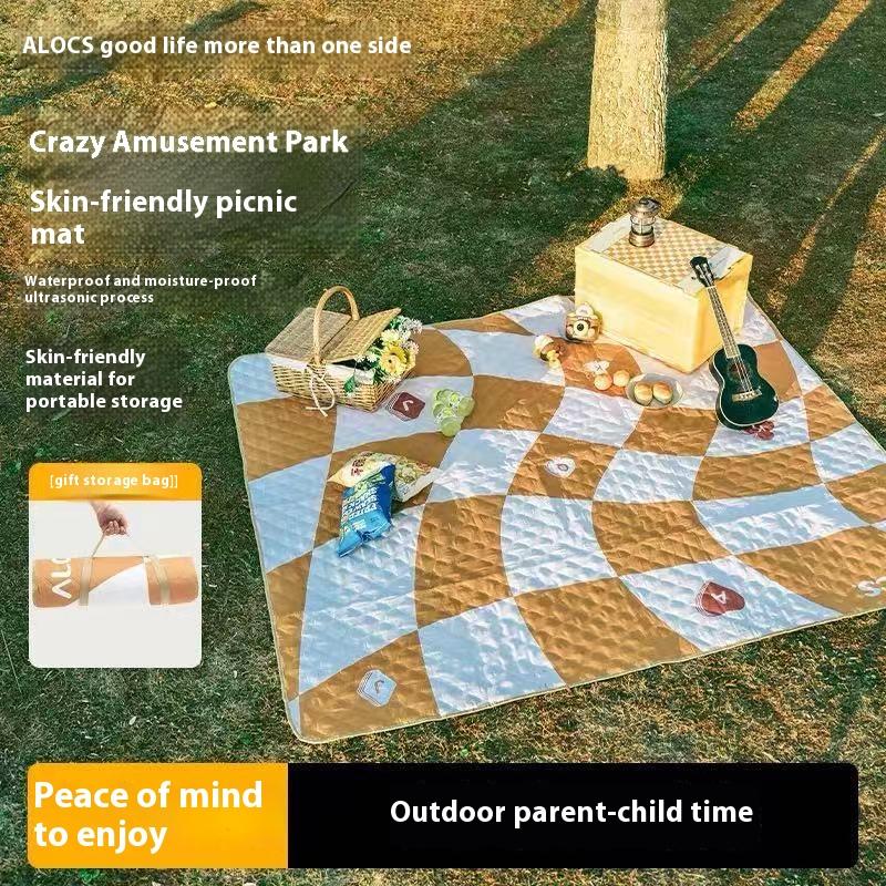 Alocs 200×180cm Thick Camping Mat - Waterproof Aluminum Bottom & Machine Washable, Portable Picnic Mat with Carry Bag Skin-Friendly