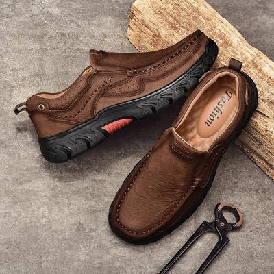 Fashion Genuine Leather Loafers for Men Casual Shoes Retro Slip On Business Shoes Comfy Breathable Men Sneakers Soft Bottom Driving Shoe