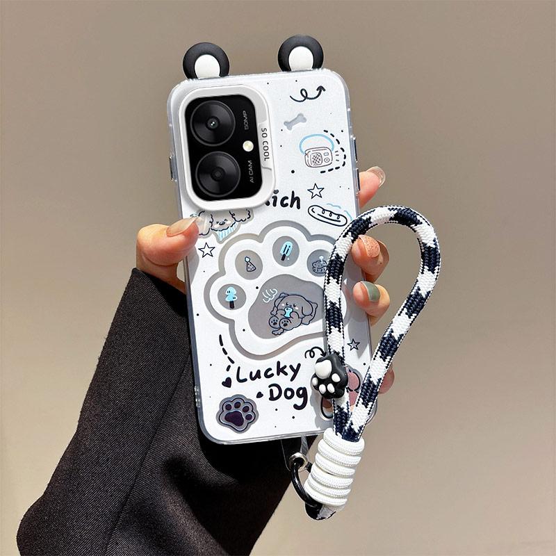 KEYSION Urocze etui z uszami i kreskówką dla Redmi 13C 4G 5G ze smyczą Miękkie silikonowe+PC Odporne na wstrząsy etui na telefon dla Xiaomi POCO C65