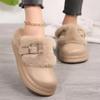 Wasserdichte Eva Dicke Sohle Fellige Clogs Damen Winter Metallschnalle Flauschiges Fell Outdoor Hausschuhe Damen Warme Plüsch Hausschuhe