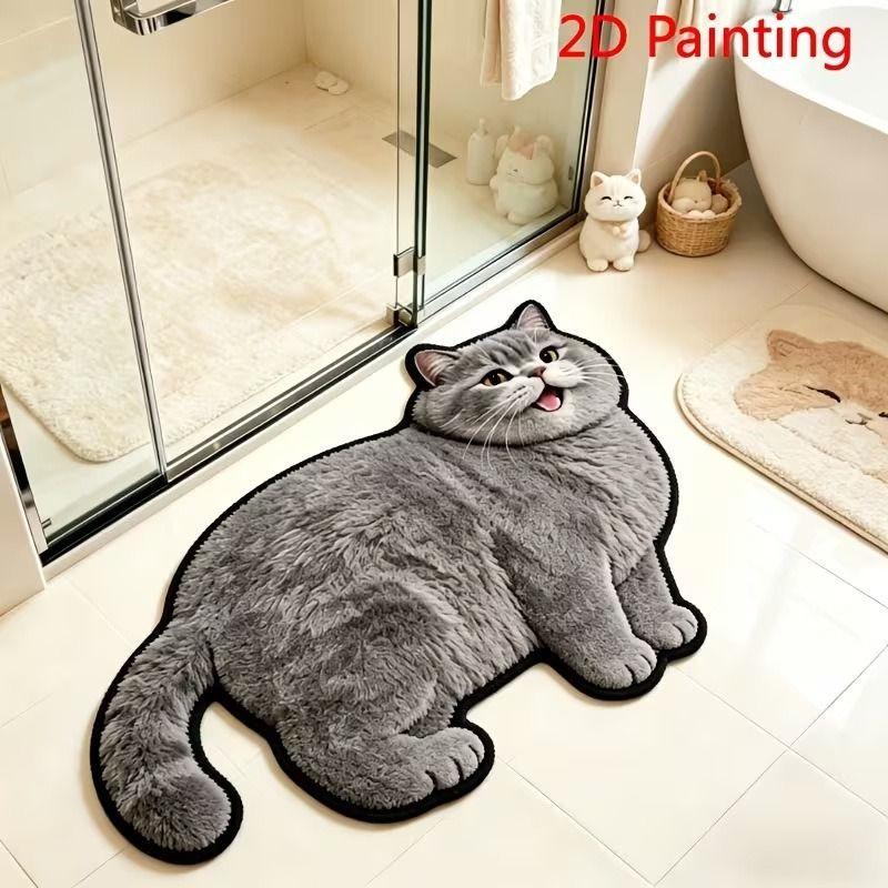 Cute Cat Shaped Plush Area Rug Washable Anti Slip Alfombra For Bedroom Bay Window Dressing Table Pet Lover Home Decor