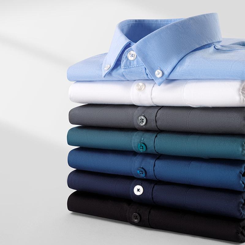 Elastic Cotton Oxford Men Solid Shirts Long Sleeve Business no-iron High Quality Classical Shirt Male Button Collar