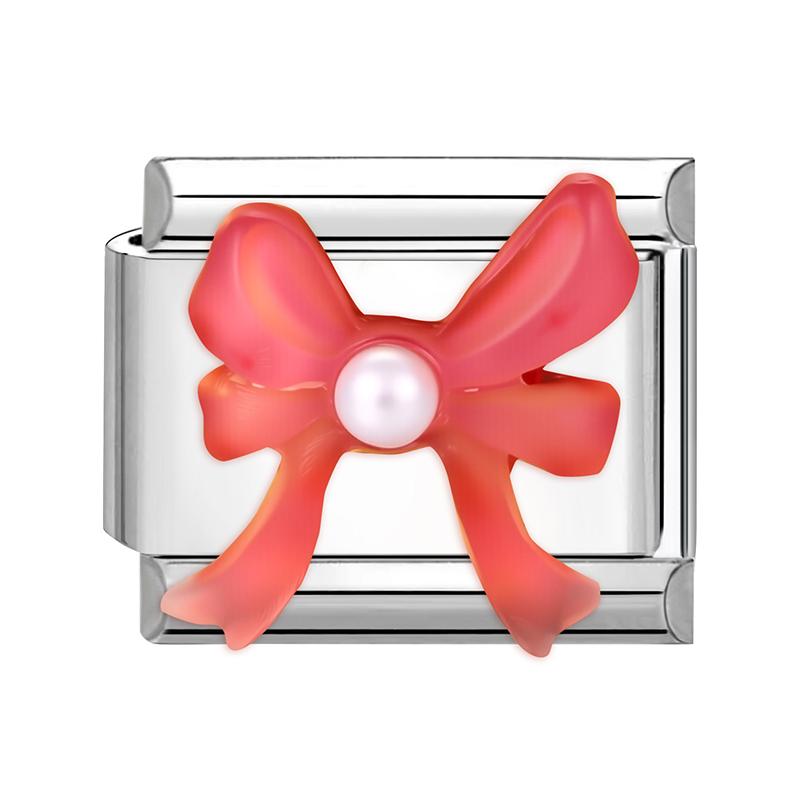 Sweet Cute Bow Knot Butterfly Pink Blue Heart Italian Charm Links Fit 9mm Stainless Steel Bracelet Women DIY Making Zircon Gift