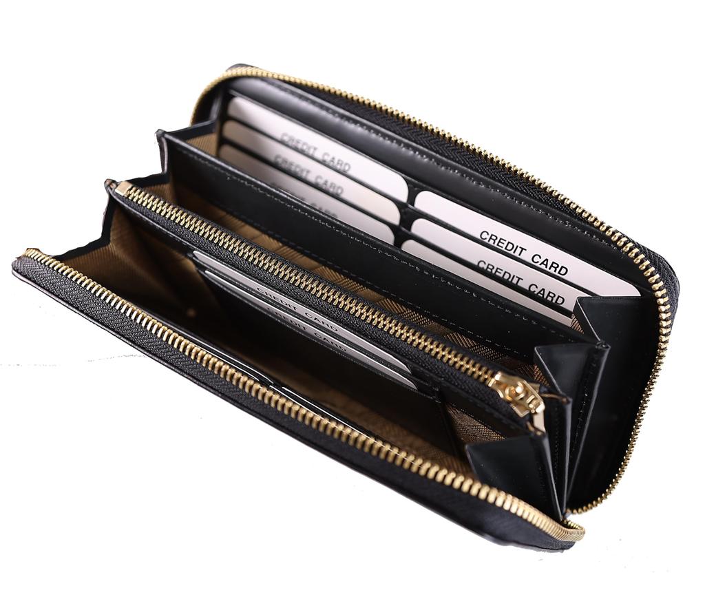 Long Wallet Genuine Leather 728616 Max Round Zipper Large Capacity Card Storage Cowhide Italian Leather Black x Gold [Takeokikuchi] Men's [NEW]