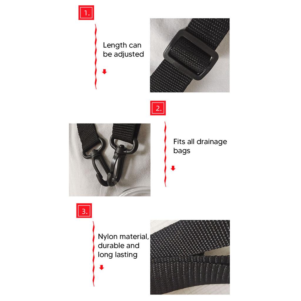 Adjustable Shoulder Strap Black Nylon Strap with Plastic Clips for Urine Drainage Catheter Bags