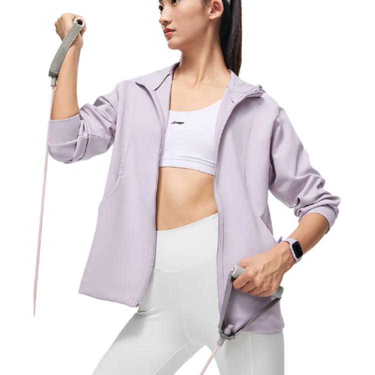 Li Ning Fitness Series Solid Color Sweat-Wicking Hoodie Women Hoodies Silk-Purple AWDT520-3