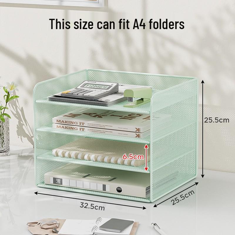 Multi-Layer A4 Desktop File Organizer and Bookends: Office Document Rack and Storage Box