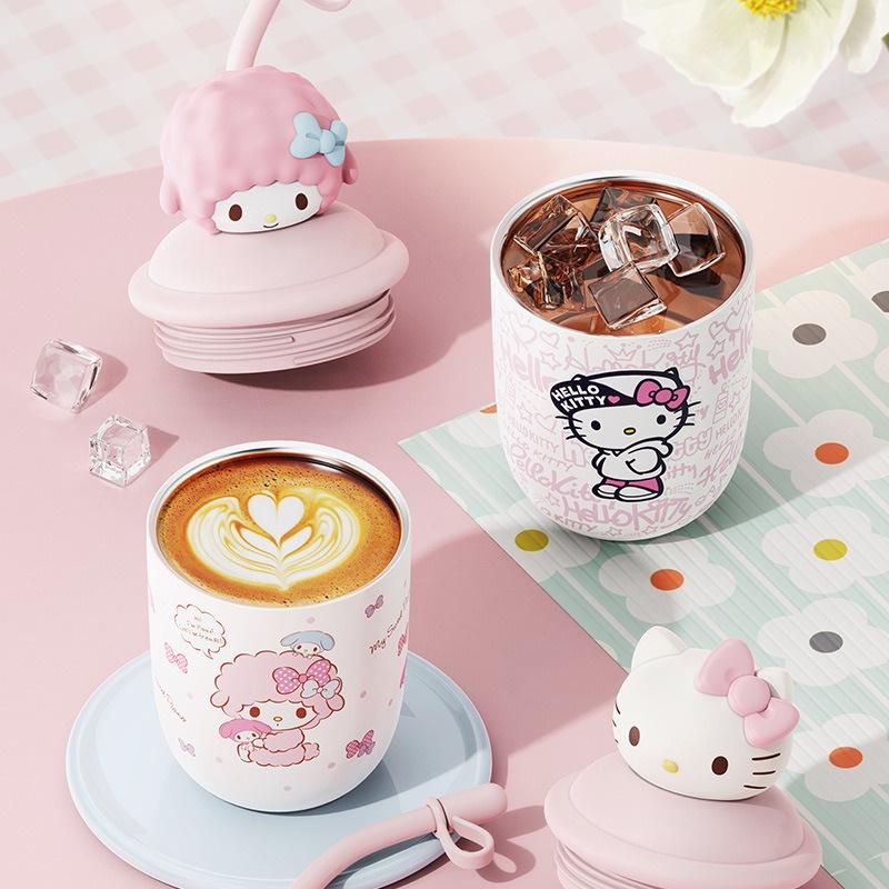 X&W 380ML Hello Kitty Insulated Bottle Stainless Steel Cartoon Beverage Cups Portable Milk Tea Straw Cup with Cute 3D Doll Lid