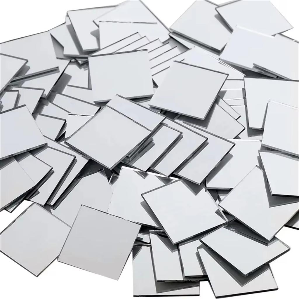50pcs Mini Square Silver 4cm Acrylic Mirror Tiles Stickers mall Adhesive Mosaic for DIY Crafts Art Supplies Home Wall Door Decor
