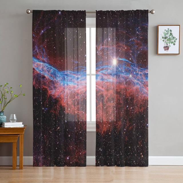 Colorful Space Nebula Starry Sky Galaxy Sheer Voile Curtains For Living Room Bedroom Kitchen Hotel Decor Chiffon Tulle Curtains
