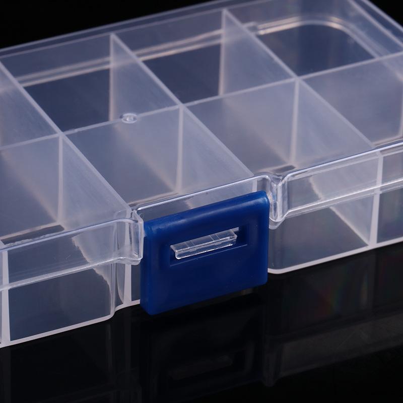Small Fixed 10-Grid Blue Buckle Transparent Plastic Non-Removable Storage Jewelry Beaded Medicine Box Fish Hook Screw Box