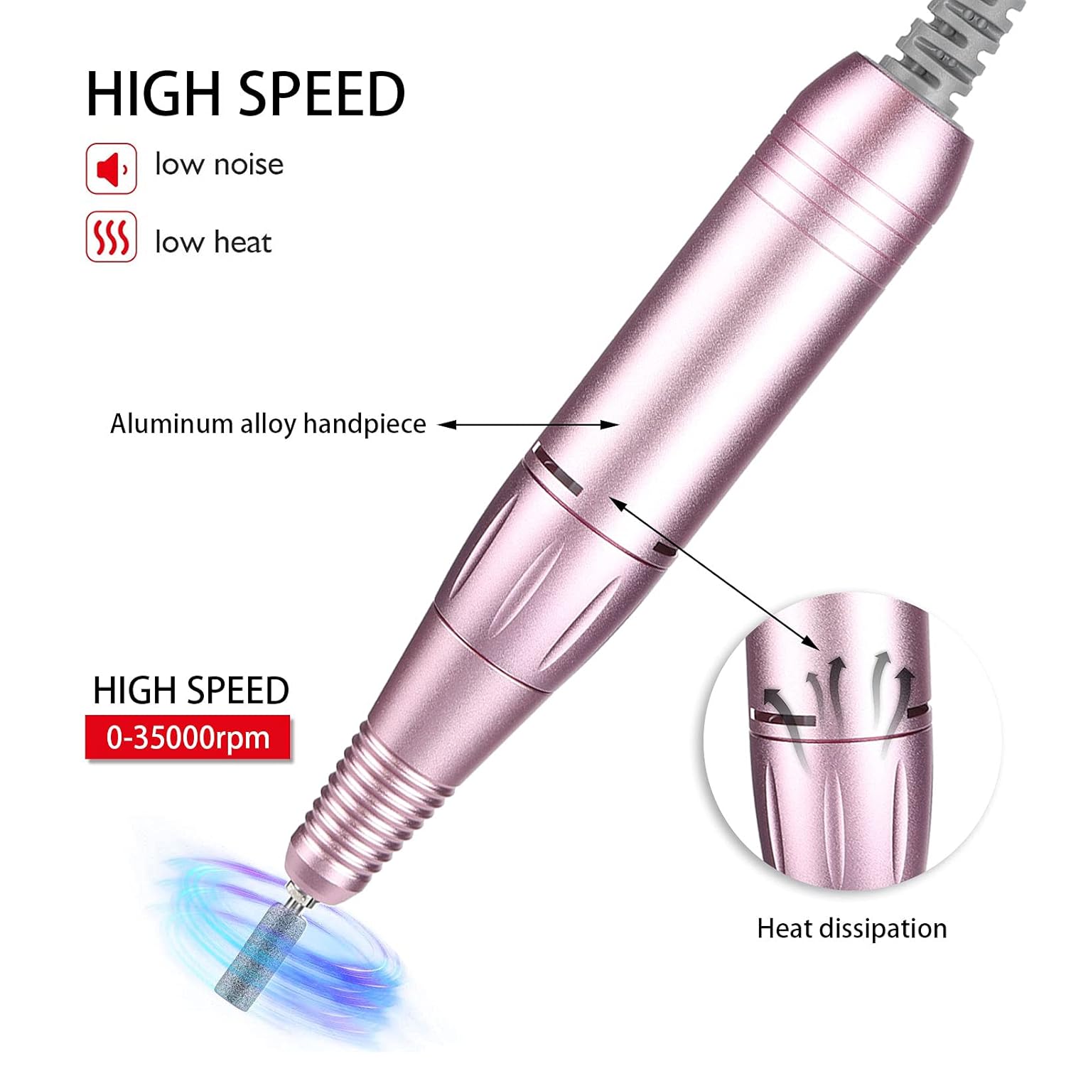 Replacement Handpiece for Nail Drill, 35000rpm Portable Electric Nail Drill Pen Replacement Handle Nail Polishing Machine Handpiece for Acrylic Gel