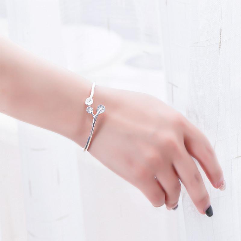 Simple And Elegant Leaf Fashion 925 Sterling Silver Olive Leaf Opening Bracelet  TYB596