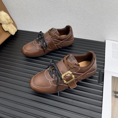 Leather Loafers Women's Early Autumn New Retro Versatile Lace-up Belt Buckle Small Leather Shoes