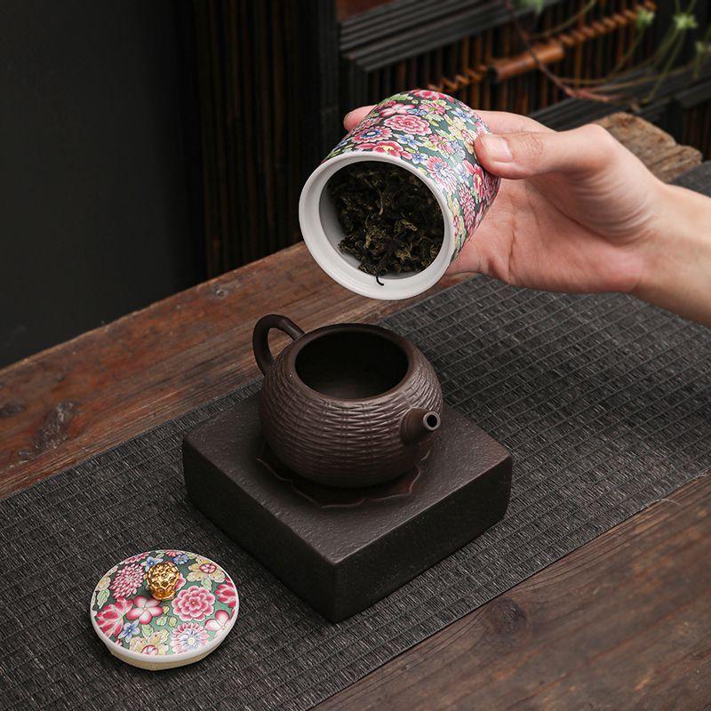 Creative Enamel Painted Flowers Ceramic Tea Jar Moisture-proof Seal Coffee Bean Candy Jar Kitchen Food Storage Container Decor