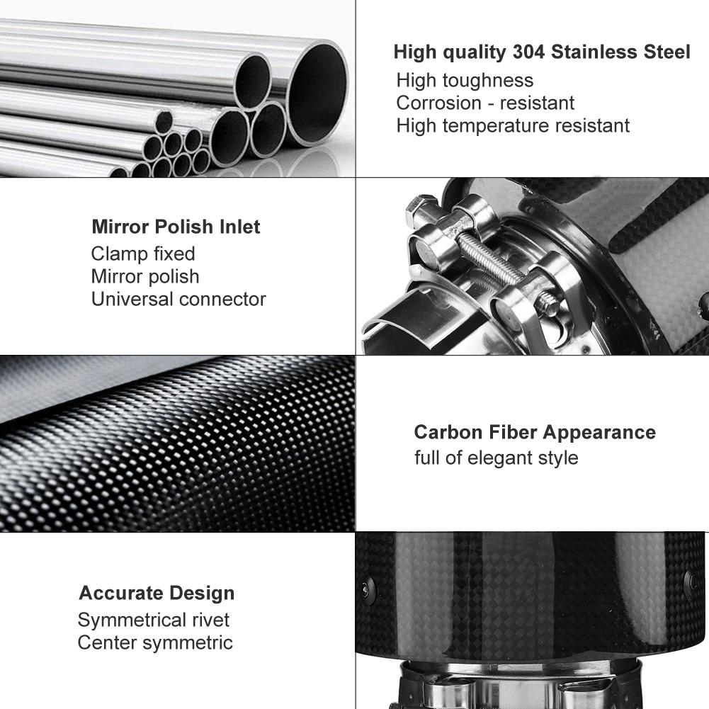 Carbon     Car Modified Single Outlet Exhaust Pipe Muffler Tip Tail Throat 63-101mm