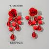 A Pair of Red Rose Flower Chain Bead Pendant Earrings, Suitable for Brides' Wedding Jewelry, As An Anniversary Gift for Ladies