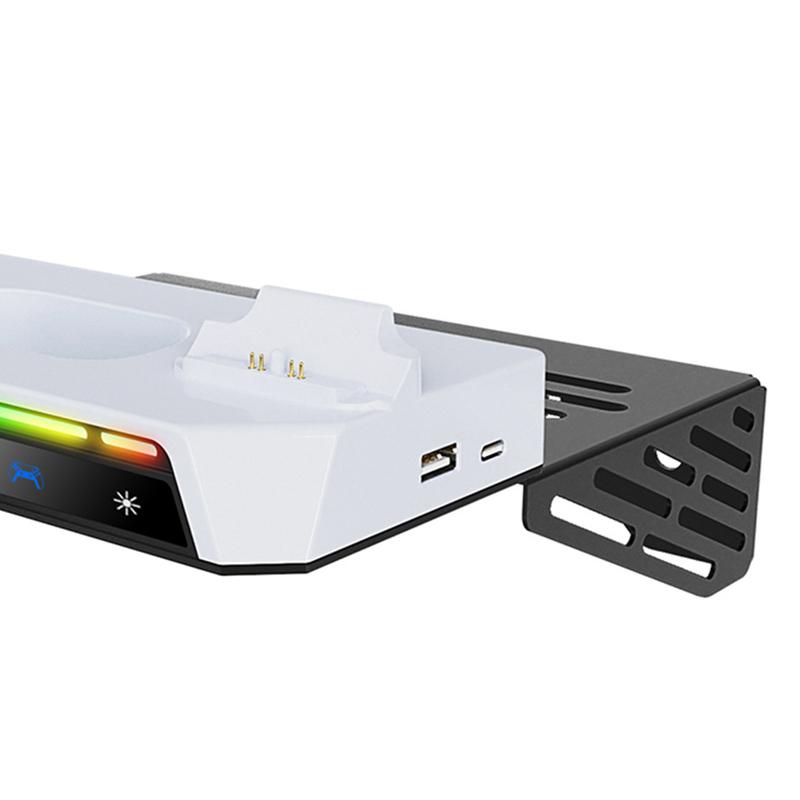 Supporto a Parete con Caricabatterie Doppio per Controller Luce RGB Supporto Caricabatterie in Metallo da Appendere a Parete per PS5 e PS5 Slim Versione a Disco e Digitale