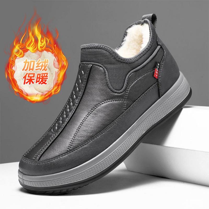 Cotton shoes men's new winter leather men's shoes piled thickened waterproof anti-skid middle and old dad shoes